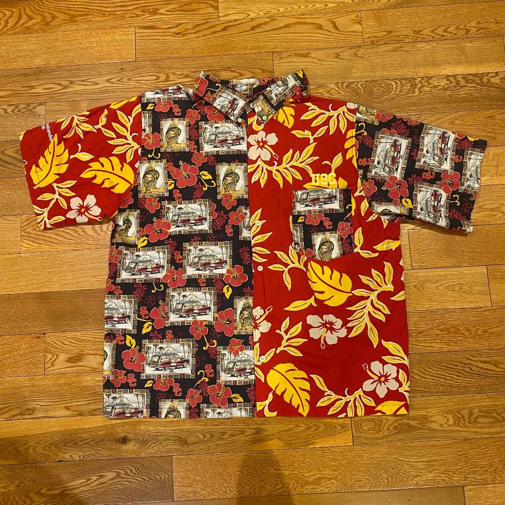 USC Team Trojan 2005 Aloha Weekender Botton Down Hawaiian Shirt Floral 3XL